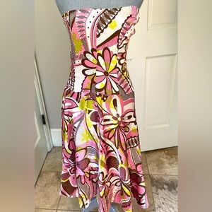 Polli Says... Women's Silk Floral Pink Green Brown Strapless Dress Size 8